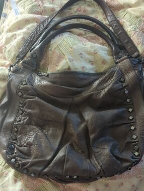 Treesje Leather Brown Studded Hobo Bag